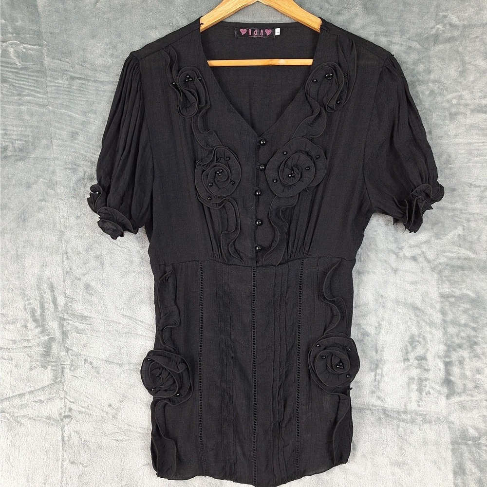 Womens Top Large Y2K Fairy Grunge Goth Dark Romantic Floral‎ Whimsigoth Feminine